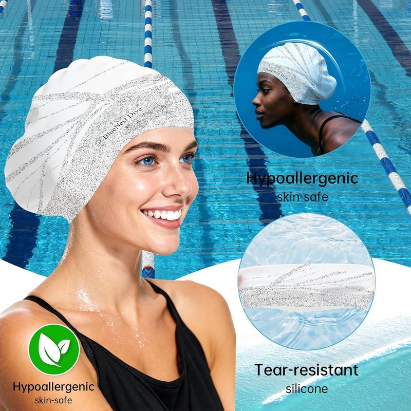 BlueNest Dive Large Silicone Swim Cap Durable Silicone Waterproof Construction with Ultra-Elastic Design Effectively Keeps Hair Dry. Suitable for Long Hair, Curly Hair, and Long Dreadlocks - Image 3